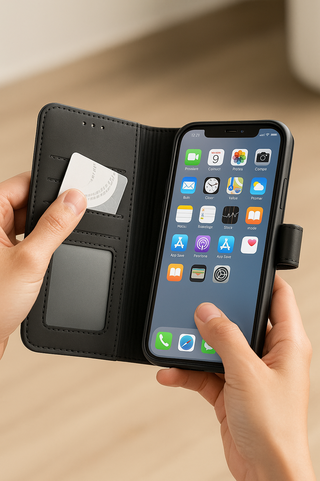 BitzShield Classic Wallet – PU Leather Flip Case for iPhone (Card Holder + Magnetic Closure)