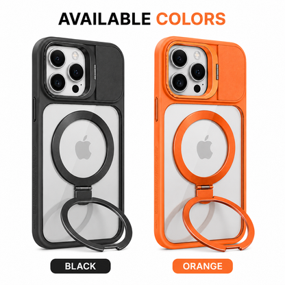 BitzShield Camera Guard Ring Stand MagSafe Case for iPhone 15 Pro Max available in Black and Orange colours