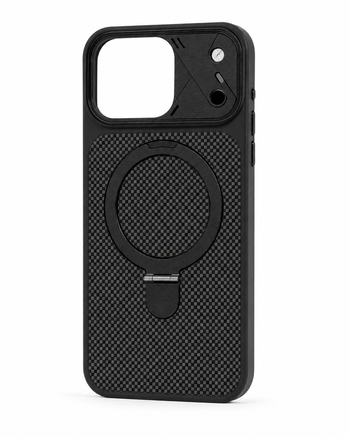 BitzShield Carbon Armor MagSafe Ring Case for iPhone 15 Pro Max in orange carbon finish