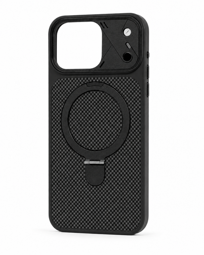 BitzShield Carbon Armor MagSafe Ring Case for iPhone 15 Pro Max in orange carbon finish