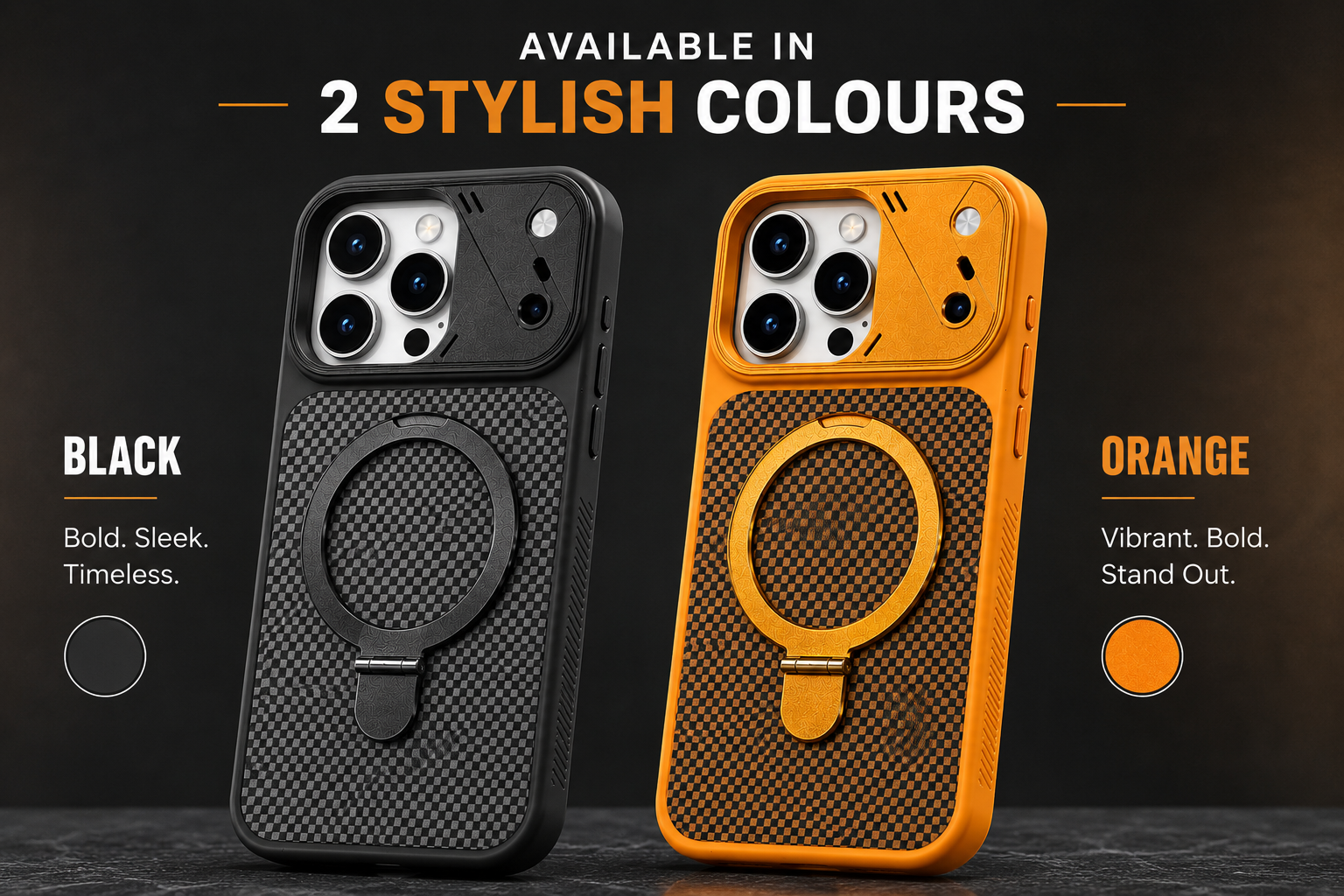 Available colours for BitzShield Carbon Ring Stand MagSafe Case for iPhone 15 Pro Max