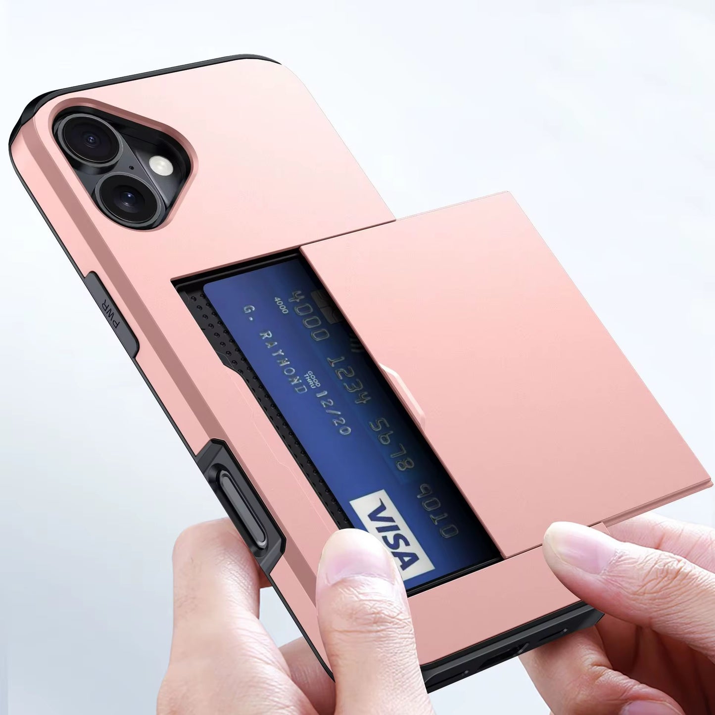 BitzShield Card Slide Case showing hidden card holder compartment for iPhone 15 Pro Max