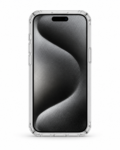 Front view of BitzShield Clear Armor MagSafe Case for iPhone 15 Pro Max with raised screen protection