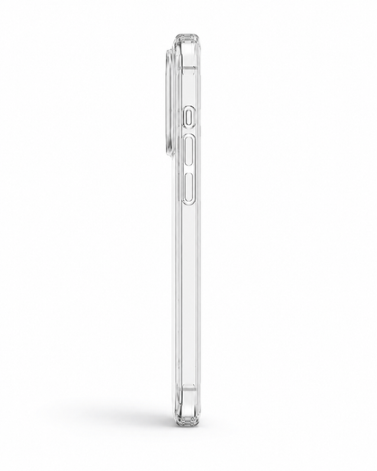 Side profile of BitzShield Clear Armor MagSafe Case for iPhone 15 Pro Max showing slim design and reinforced edges