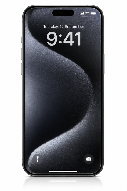 BitzShield Clear Tempered Glass Screen Protector installed on iPhone 15 Pro Max