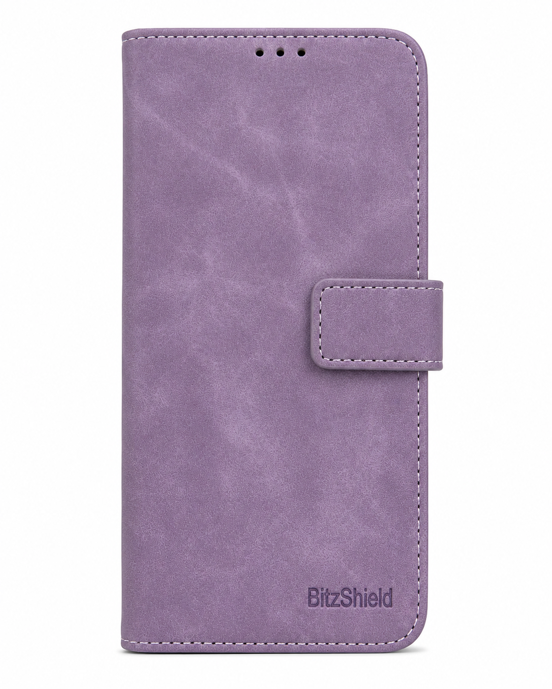 Purple BitzShield Flip Wallet Case front view with magnetic closure