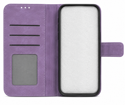 Purple BitzShield Flip Wallet Case open view with card slots and ID window