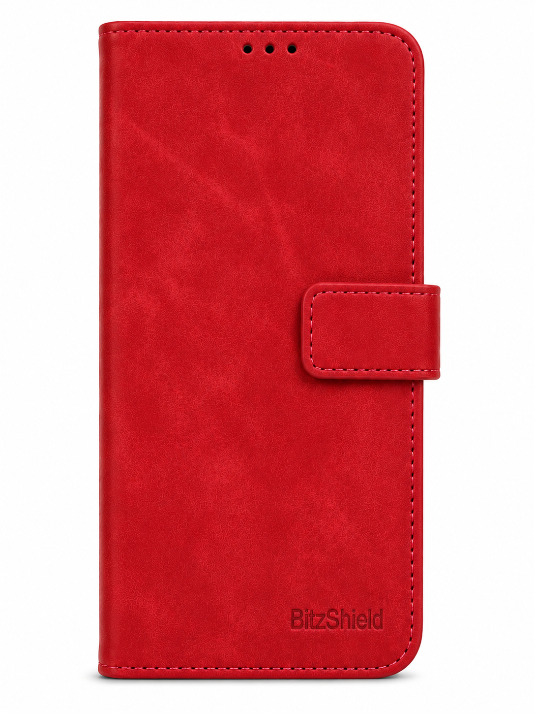 Red BitzShield Flip Wallet Case front view with magnetic closure