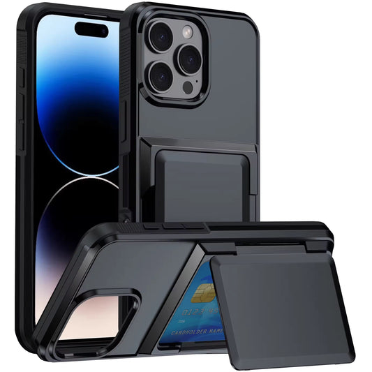 BitzShield Go Wallet Series Case for iPhone 15 Pro Max with hidden storage compartment in black