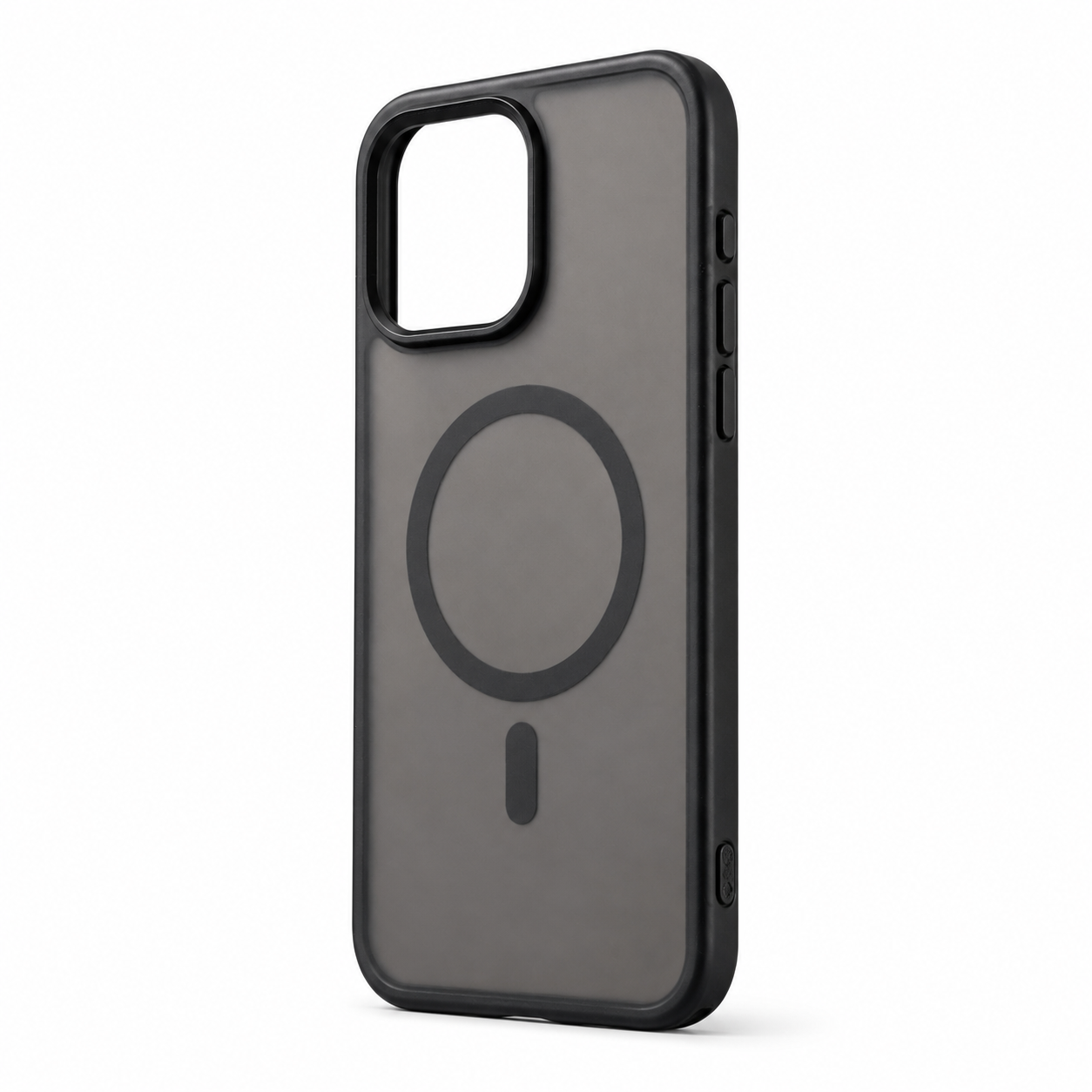 Front view of BitzShield MagSafe Series Matte Case for iPhone 15 Pro Max with frosted translucent back and MagSafe ring