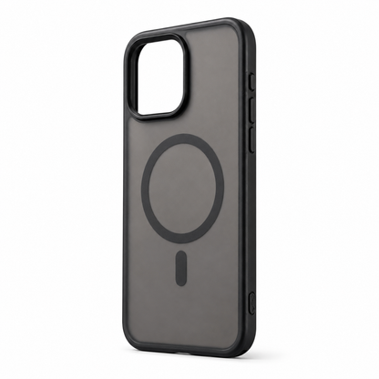 Front view of BitzShield MagSafe Series Matte Case for iPhone 15 Pro Max with frosted translucent back and MagSafe ring