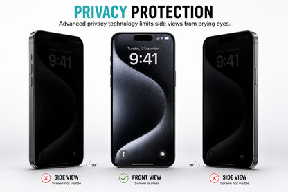 Privacy viewing demonstration of BitzShield Privacy Tempered Glass Screen Protector for iPhone 15 Pro Max