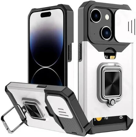 iPhone 15 Magnetic Ring Stand Case w/ Camera Slider